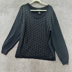Lane Bryant‎ Pullover Sweater Women 18/20 Black Geometric Bedazzled Scoop Neck